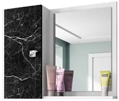 Espelheira Para Banheiro Com Armário 1 Porta Gênova Branco/Nero - Bech