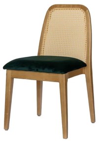 Cadeira Palm - mel pinus - Tecido Veludo Esmeralda e Palha Natural Sextavada