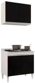 Kit Armário Aéreo e Balcão para Cooktop de Cozinha 02 Portas Diana 80 cm - D'Rossi - Branco e Preto