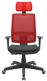 Cadeira Office Brizza Tela Vermelha Com Encosto Assento Aero Preto RelaxPlax Base Standard 126cm - 63629 Sun House