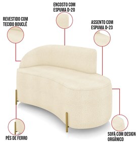 Sofá 2 Lugares Orgânico 140cm Pé Dourado Morgan Bouclê D03 - D'Rossi - Bege