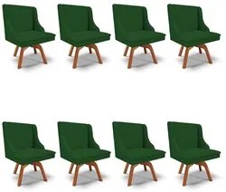 Kit 8 Cadeiras Estofadas Base Giratória de Madeira Lia Veludo Verde Lu