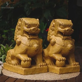 Par de Esculturas Leões Lu 60cm