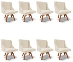 Kit 8 Cadeiras Estofadas Giratória para Sala de Jantar Lia Linho Areia