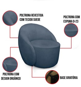 Poltrona Decorativa Orgânica Giratória Lua Suede Azul Marinho D03 - D'Rossi