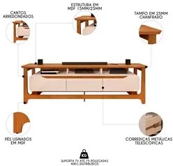 Rack Para Sala Bancada de TV 75 Pol Pés Madeira Valenza D04 Off White/