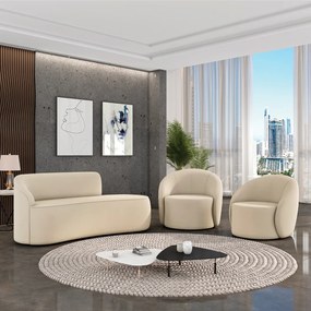 Sofá 2 Lugares Orgânico 140cm Morgan e 2 Poltronas Lua Veludo D03 - D'Rossi - Bege
