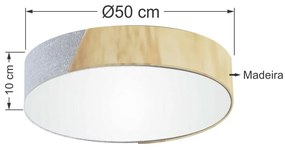 Plafon Luminária de teto decorativa para casa, Md-3076 nórdicas em tecido e madeira 3 lâmpadas com difusor em poliestireno - Rustico-Cinza