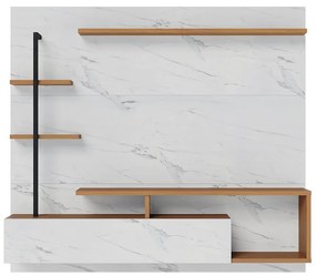 Painel TV 58 Pol 180cm Bancada Suspensa Jordan C04 - D'Rossi - Freijó e Branco Neve