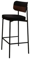 Banqueta Alta Bar Estofada Ella M25 Linho Preto/Marrom - Mpozenato