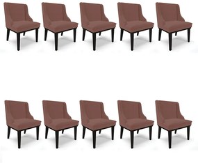 Kit 10 Cadeiras de Jantar Liz Veludo Rosê Base Fixa Madeira Preto - D'Rossi