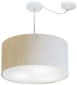 Lustre Pendente Cilíndrico Com Desvio Md-4251 Cúpula em Tecido 50x30cm Linho Bege - Bivolt