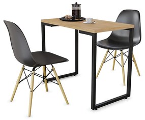 Mesa de Cozinha Industrial Porto Natural 90 cm com 02 Cadeiras Eiffel Preto - D'Rossi