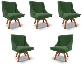 Kit 5 Cadeiras Decorativas Sala de Jantar Base Giratória de Madeira Firenze Suede Verde Esmeralda/Natural G19 - Gran Belo