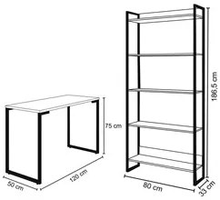 Conjunto Escritório Mesa Escrivaninha 120cm e Estante 5 Prateleiras Es