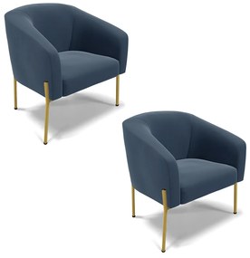 Poltrona Decorativa Pé de Ferro Dourado Kit 2 Stella Suede Azul Marinho D03 - D'Rossi