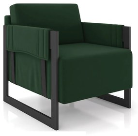 Poltrona Decorativa Base Industrial Rory Veludo Verde K01 - D'Rossi