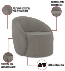 Poltrona Decorativa Orgânica Lua Suede D03 - D'Rossi - Grafite