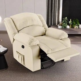 Poltrona do Papai Reclinável Sala de Cinema Madrid Glider Manual Giratória Massagem USB PU Bege G23 - Gran Belo