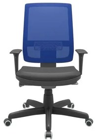 Cadeira Office Brizza Tela Azul Assento Vinil Preto Autocompensador Base Standard 120cm - 63711 Sun House