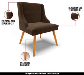 Kit 3 Cadeiras Decorativas Sala de Jantar Pés Palito de Madeira Firenze Suede Marrom/Natural G19 - Gran Belo
