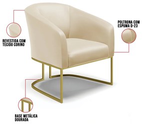 Cadeira Sala de Jantar Base Industrial Dourado Stella Sintético D03 - D'Rossi - Bege