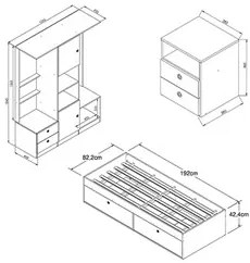 Cama Solteiro Com Mesa de Cabeceira e Guarda Roupa Tókio A05 Montana -