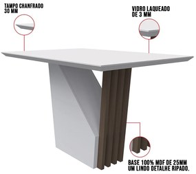 Mesa de Jantar Retangular Tampo com Vidro Lita 120 cm Off White Base Imbuia - D'Rossi