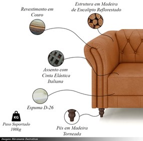 Kit 2 Poltronas Decorativas Sala de Estar Stanford Chesterfield Pés de Madeira Couro Terracota G58 - Gran Belo