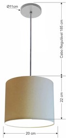 Luminária Pendente Vivare Free Lux Md-4105 Cúpula em Tecido - Algodão-Crú - Canopla cinza e fio transparente