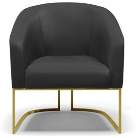 Poltrona Stella Corino Preto Base Metálica Industrial Dourado - D'Rossi