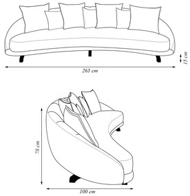 Sofá Living 3 Lugares 265cm Pés Madeira Morales com Almofadas Bouclê Off White G52 - Gran Belo