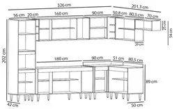 Armário de Cozinha Modulada de Canto 9 Peças CP04 Balcão Branco/Preto