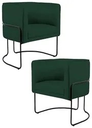 Kit 2 Poltronas Decorativas Base Aço Betina C-117 Linho Verde Musgo -