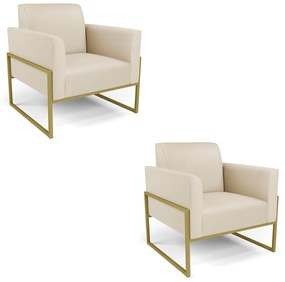 Kit 2 Poltronas Base Industrial Alta Dourado Marisa Corino D03 - D'Rossi - Bege