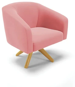 Poltrona Giratória Stella Suede Rosê Base Madeira MA30 - D'Rossi