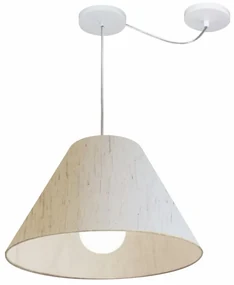 Lustre Pendente Cone Com Desvio Md-4272 Cúpula Tec 25/15x40cm Linho Bege - Bivolt
