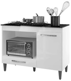 Balcão de Cozinha Carla com Tampo MDP Onix para Cooktop com Porta e Gaveta Branco - ADJ DECOR