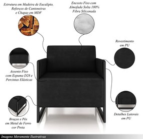 Kit 2 Poltronas Decorativa Sala de Estar Moria Base em Ferro Pu Preto G33 - Gran Belo