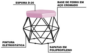 Kit 2 Puff Decorativo Base Preta Elsa Veludo Rosê G41 - Gran Belo