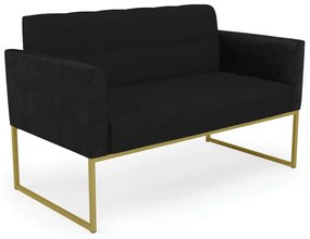 Sofá Namoradeira e Poltrona Base Industrial Dourado Elisa Preto/Linho Preto A79 D03 - D'Rossi