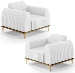 Kit 2 Poltronas Decorativas Base Gold Molino D06 PU C-12 Branco - Mpoz