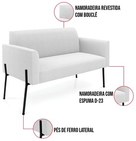 Sofá 2 Lugares Namoradeira Pé Ferro Preto Marisa Bouclê D03 - D'Rossi - Off White