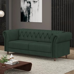 Sofá Living Sala de Estar Stanford Chesterfield 2 Lugares 220cm Pés de Madeira Couro Verde G58 - Gran Belo