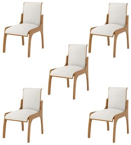 Kit 5 Cadeiras Decorativa Sala de Jantar Madeira Maciça Pedri Linho Off White/Imbuia G42 - Gran Belo