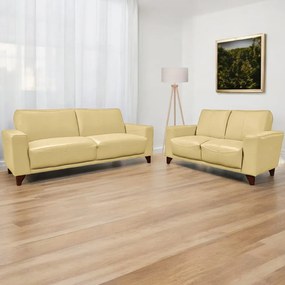 Conjunto de Sofás Decorativos 2 e 3 Lugares Emily Sala de Estar Pés em Eucalipto Couro Creme G40 - Gran Belo