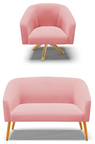 Sofá Namoradeira e Poltrona Giratória MA30 Stella Suede D03 - D'Rossi - Rose