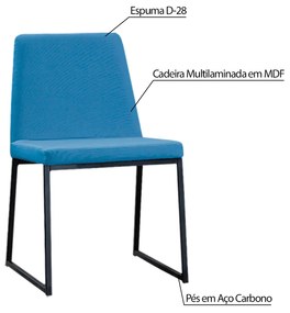 Kit 3 Cadeiras de Jantar Decorativa Base Aço Preto Javé Linho Azul Jeans  G17 - Gran Belo