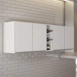 Armário de Cozinha Aéreo Califórnia 180cm Kit 2 com Nicho Adega Branco