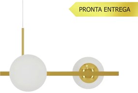 Pendente Botton Small Retângular 80X26Cm Alumínio E Globo Ø12Cm Fosco... (DOURADO BRILHO, FOSCO)